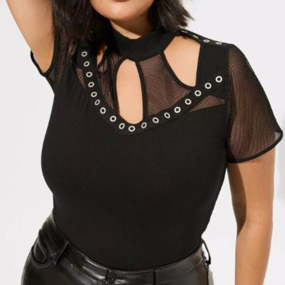 Torrid Nightfall black mesh and grommet, cut out shirt - Picture 11 of 12